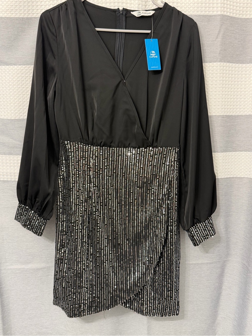 Target Black Long Sleeve Sequin Wrap-Effect Dress
